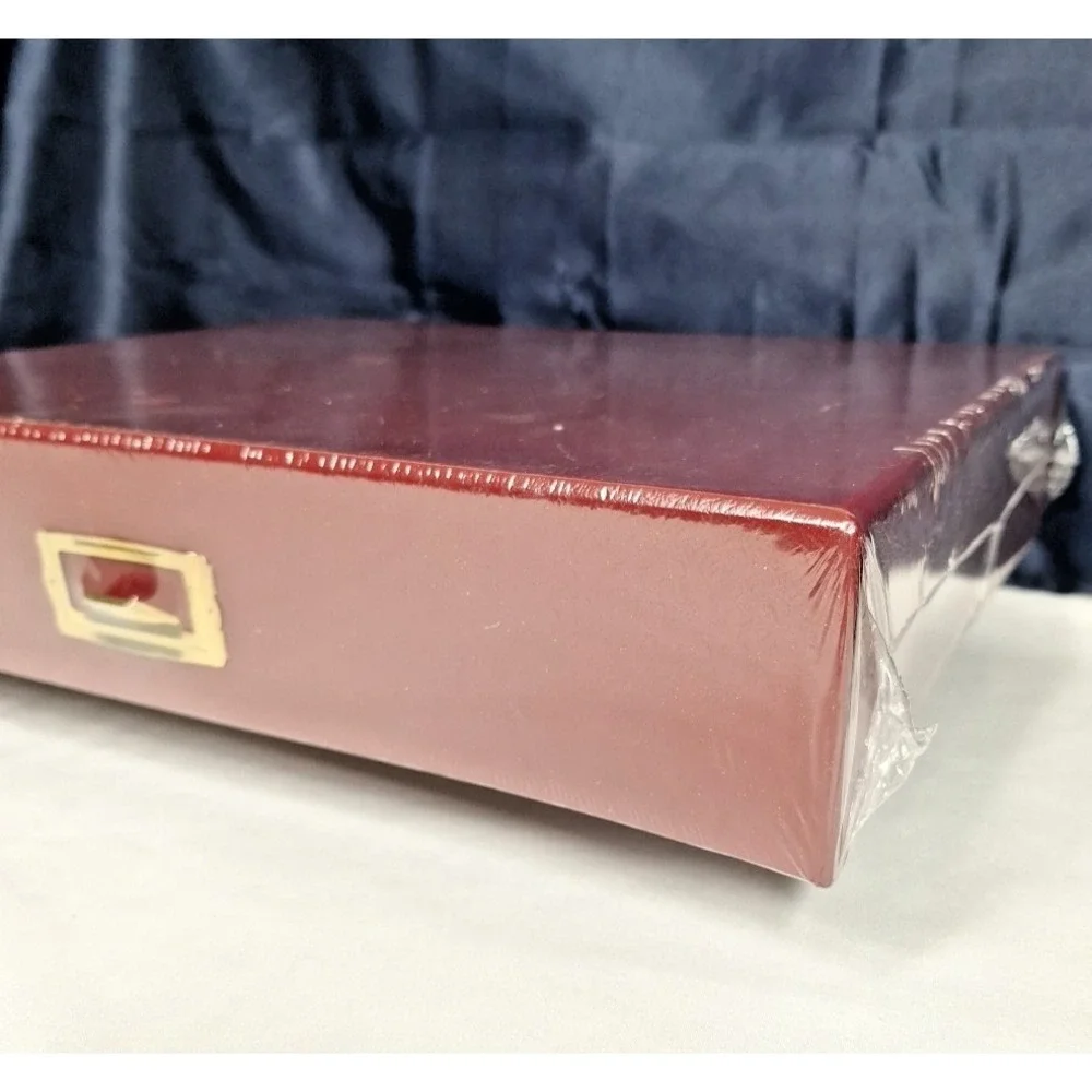 Burgundy Faux Leather‎ Document Storage Box Brass Label Holder Legal 12x15x3 Lid